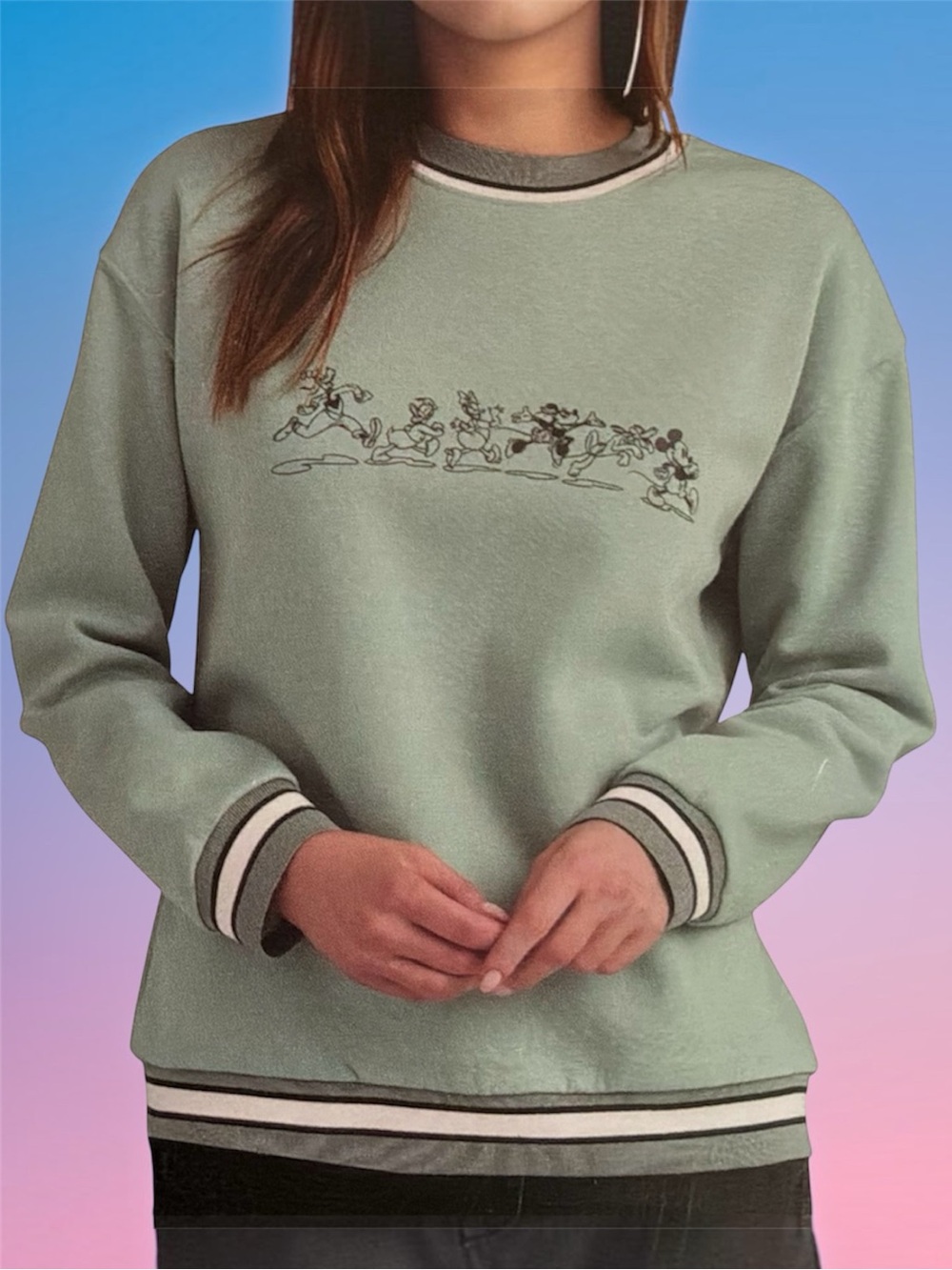 🌙✨🏷️ Disney Mickey Mouse Oversized Pullover Sweatshirt Sage Green Size M